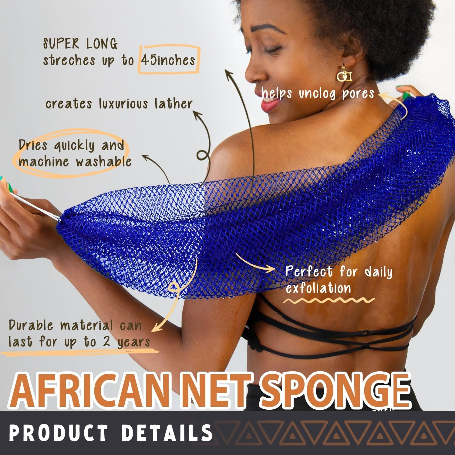 African Net Sponge Authentic - 2 Pieces Afro Scrub Exfoliating Net with Knots Na