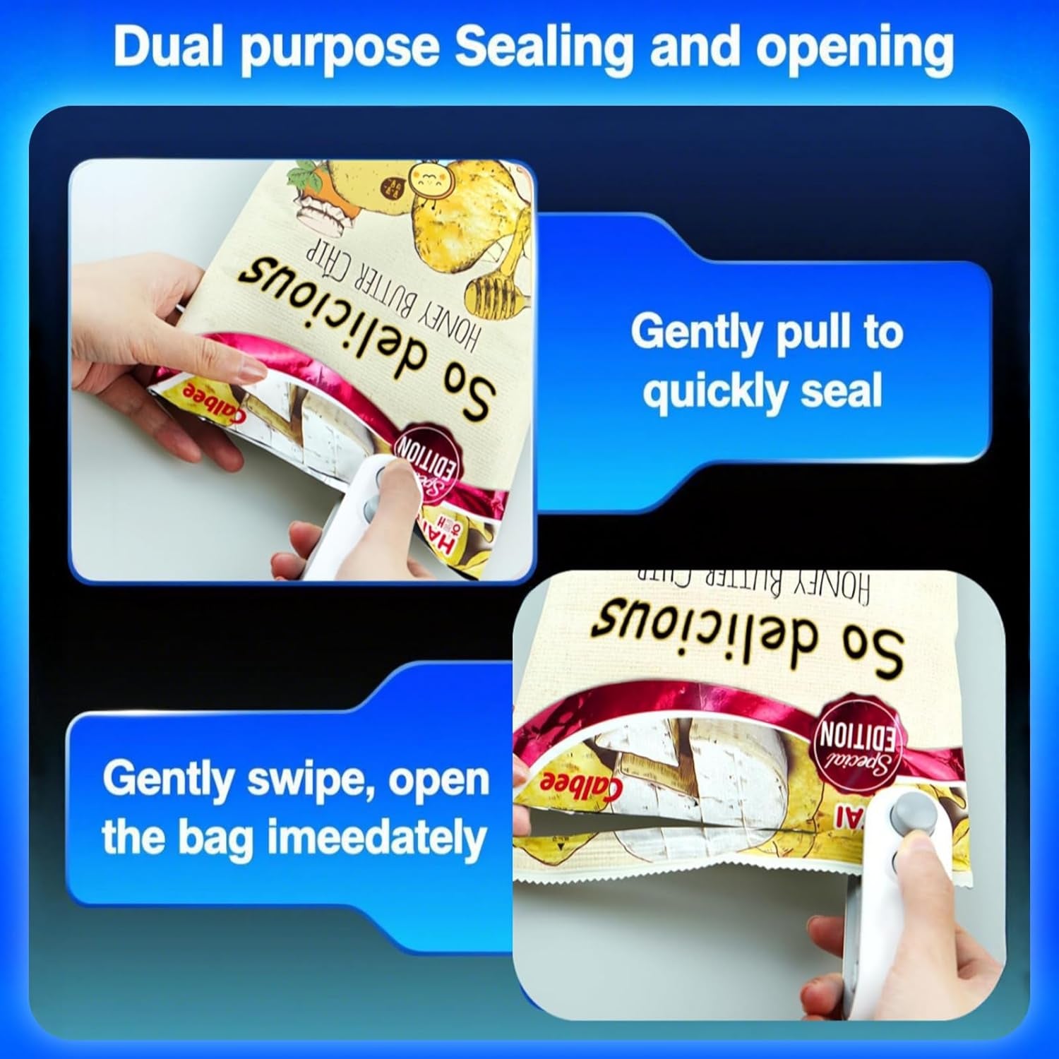 2In1 Rechargeable Chip Bag Sealer with Cutter, Portable USB C Heat Sealer Resealer Machine for Chip, Plastic Bags Heat Seal Tool for Snacks (White)