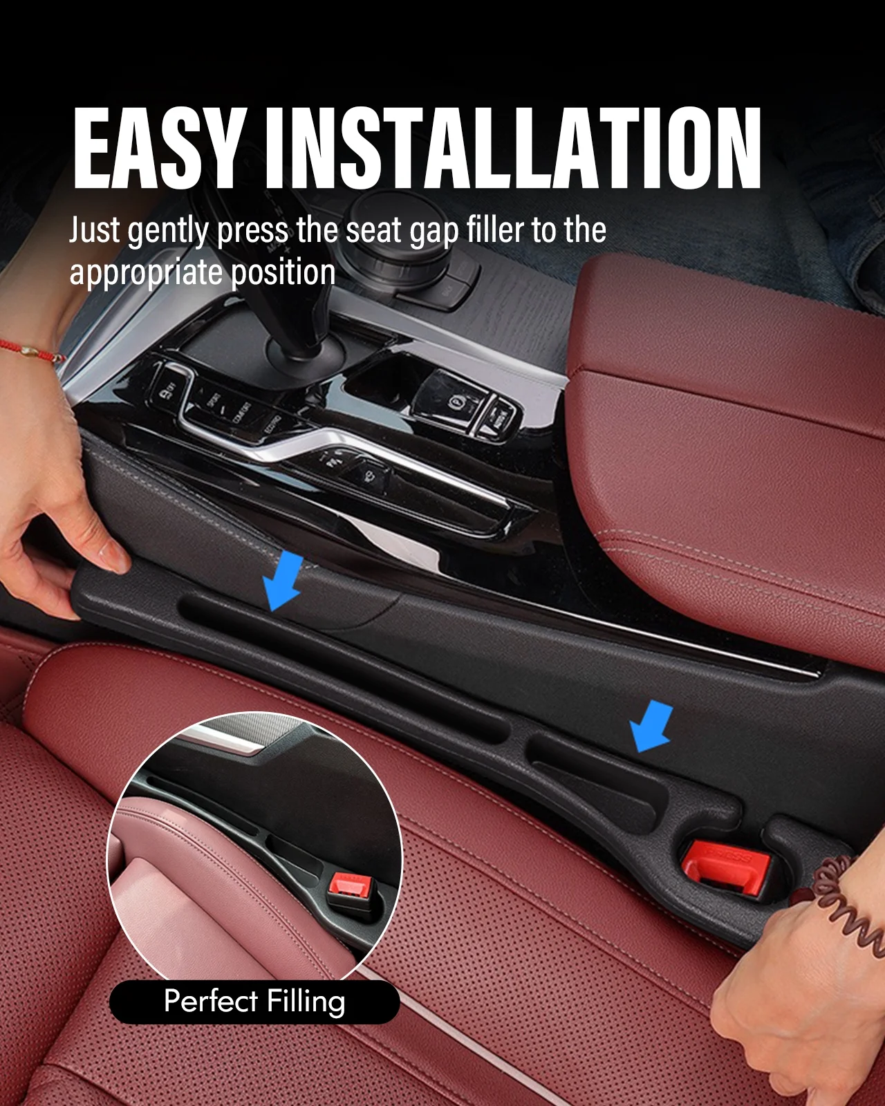 Universal Car Seat Gap Filler, Seat Side Gap Filler with Organizer- 2 pack